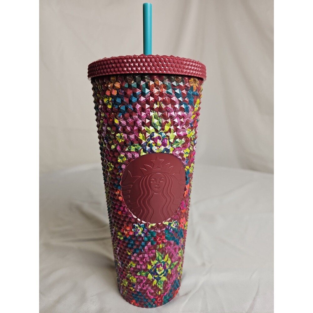 Starbucks Floral Studded Cold Cup Tumbler 24 oz Venti Purple Pink Multicolor STR